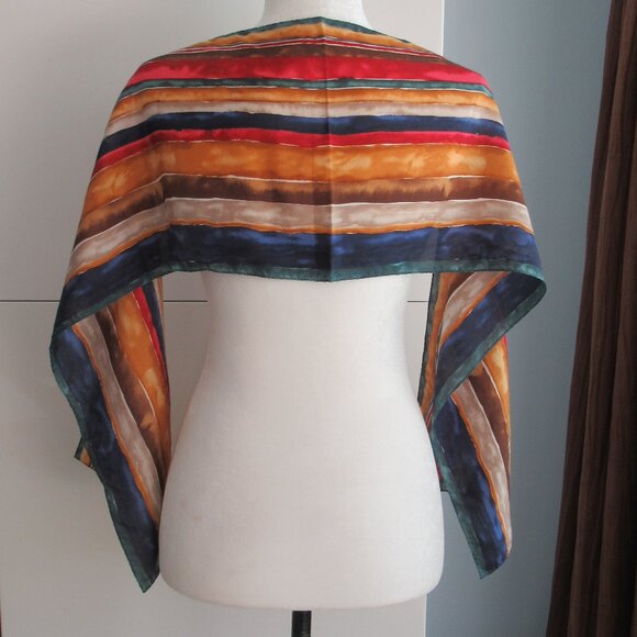 100% Silk Stripe Rectangular Scarf 10" x 54" Multicolor Excellent - Picture 5 of 8